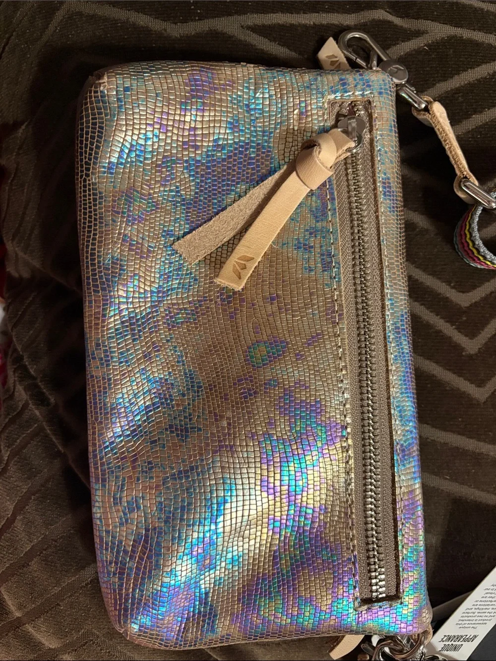 Consuela Iridescent Lizard-Embossed Wristlet - Gold with Blue & Purple Shimmer